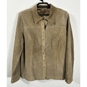 Vintage V by Eva Jacket Shackett Size XL Brown Leather Cutouts Lined Long Sleeve
